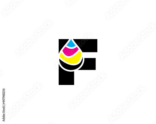 F Letter With CMYK Ink drop Logo Vector 001