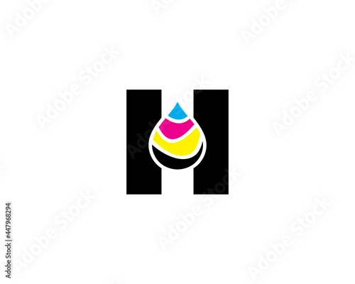 H Letter With CMYK Ink drop Logo Vector 001