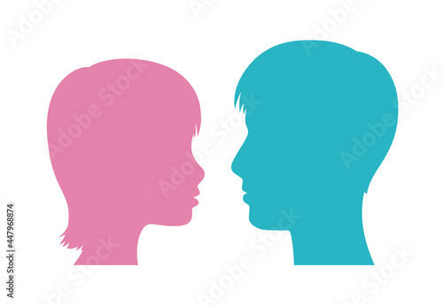 Man and woman heads silhouette flat icons