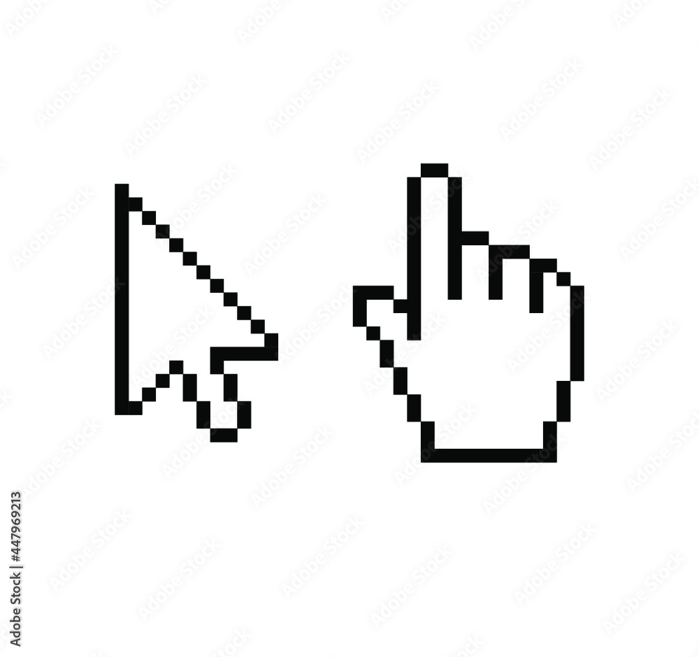 Pixel cursors icons: mouse and hand Pixel cursors icons: mouse and hand