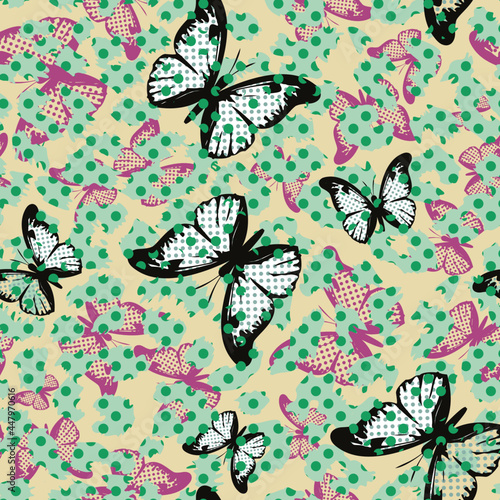 pattern seamless of butterflies of different sizes and colors. Design for the textile industry.