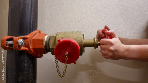 Canvas-taulu A water shutoff valve in an apartment complex in Seattle, WA.