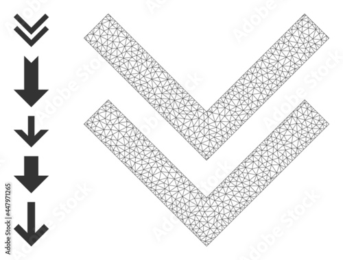 Mesh polygonal shift down icon with simple structure created from shift down vector illustration. Carcass mesh polygonal shift down. Wire carcass 2D mesh in vector format.