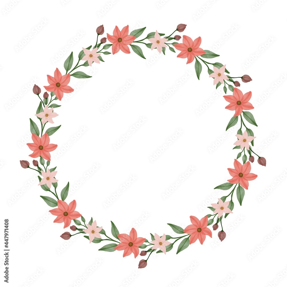 circle frame with orange flowers and green leaf border for wedding card