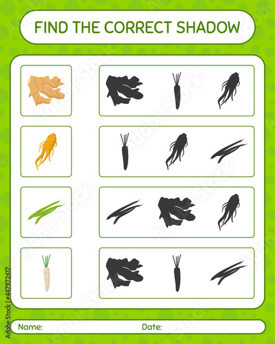 Find the correct shadows game with vegetables. worksheet for preschool kids  kids activity sheet