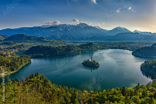 Aerial view of Bled lake in Slovenia