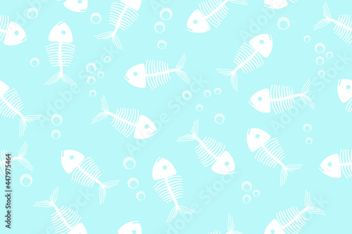 simple minimalistic pattern - skeletons of fish on a gentle blue background 