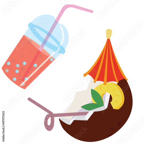 Summer cooling drinks on a white background. Seamless pattern. Vector stock illustration.