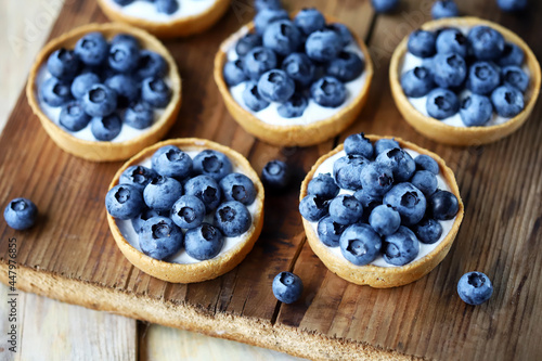 Healthy blueberry tartlets. Keto dessert and keto diet.