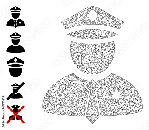 Mesh polygonal police guy icon with simple symbols created from police guy vector graphics. Frame mesh polygonal police guy. Linear frame flat mesh in eps10 vector format.