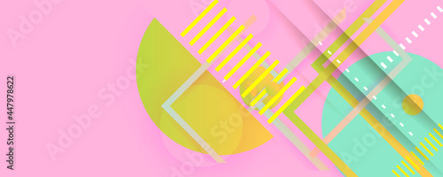 Pastel colorful geometric elements abstract background papercut style. Punchy art pastels vector abstract pink background texture design