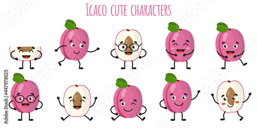 Icaco fruit cute funny cheerful characters with different poses and emotions. photo
