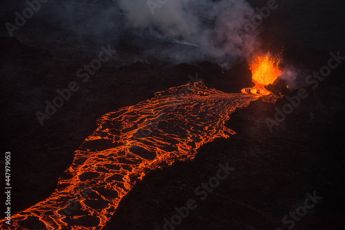 Aerial view of the 2014 Bárðarbunga eruption at the Holuhraun volcanic fissures, Central Highlands, Iceland photo