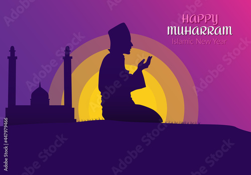 Illustration of vector graphic happy muharram perfect for background and advertising 