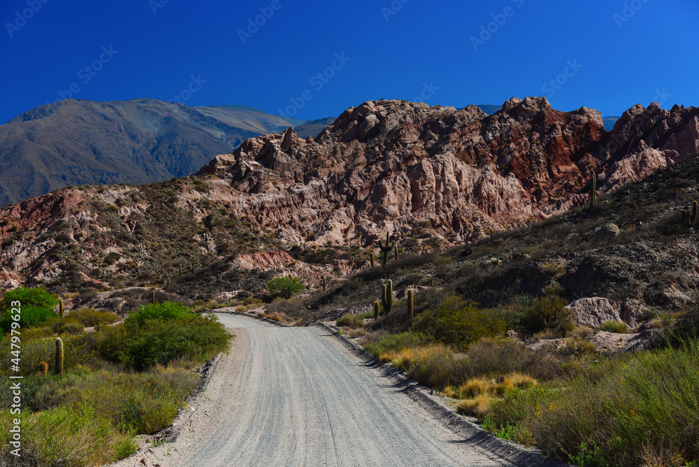 A scenic and unpaved stretch of the famous Ruta 40 road near La Poma, on the way to the Abra del Acay mountain pass, Salta Province, northwest Argentina