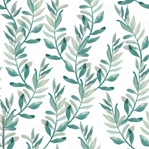 Hand drawn decorative watercolor branches on a white background. Seamless pattern. Perfect for textiles, wrapping paper,scrapbooking, bags, stationery, greeting cards, websites, banners, packaging.