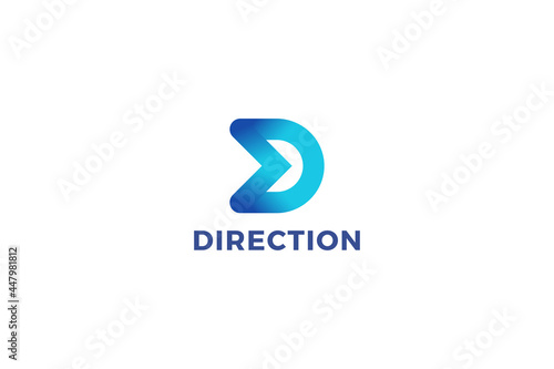 Letter D blue color 3d arrow direction technological logo