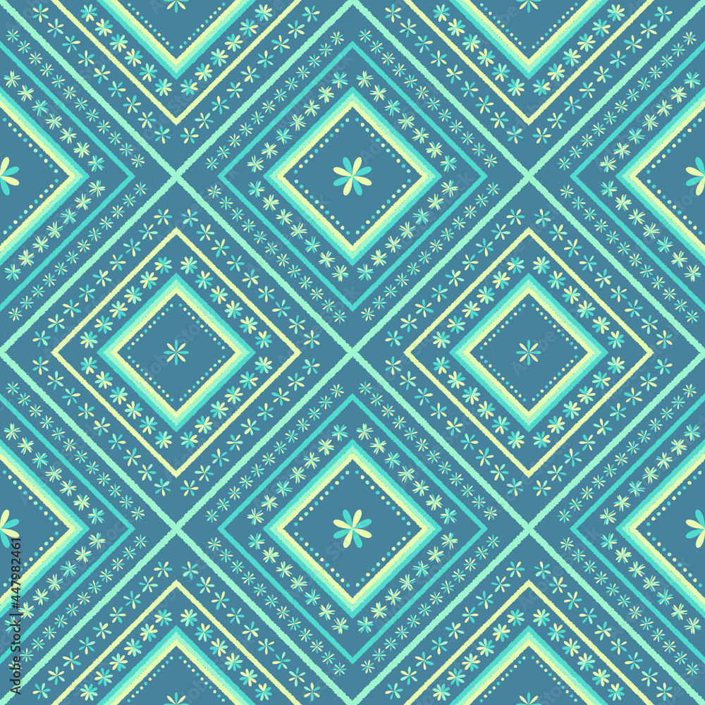 ethnics geometric green flower seamless in green background for fabric ethnics geometric green flower seamless in green background for fabric