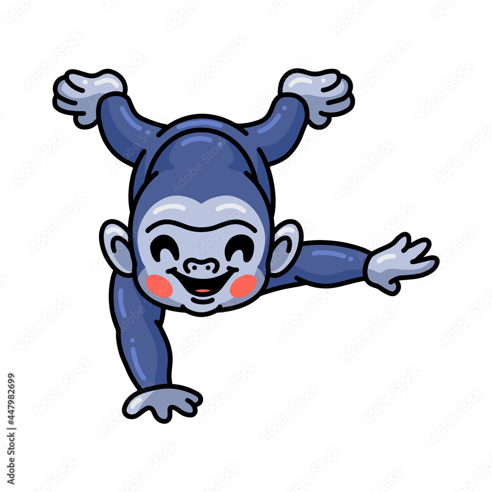 Cute baby gorilla cartoon upside down 