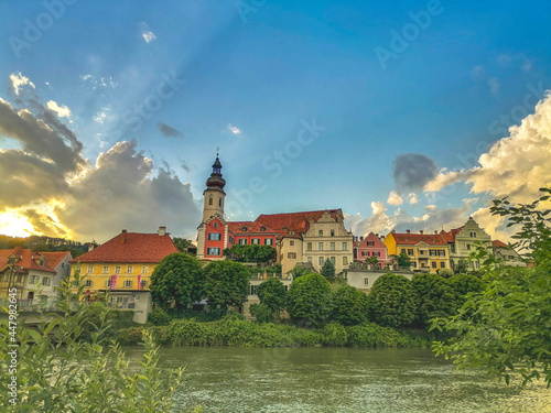 The charming little town of Frohnleiten on the Mur river in the district of Graz-Umgebung, Styria region, Austria