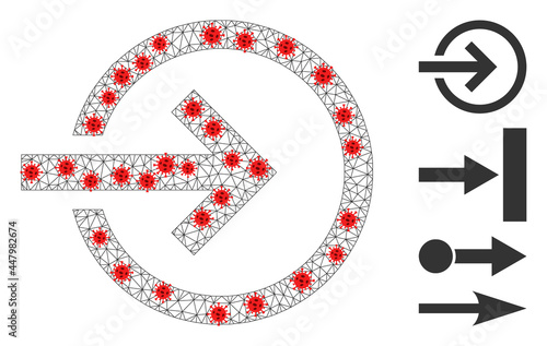 Net import using lockdown style. Polygonal wireframe import image in low poly style with connected linear items and red covid items. Vector model is created from import with covid items.