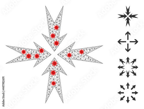 Polygonal compression arrows using lockdown style. Polygonal wireframe compression arrows image in low poly style with combined linear items and red infection items.