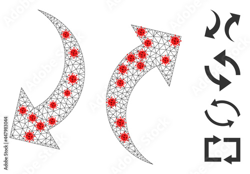 Polygonal exchange arrows using lockdown style. Polygonal carcass exchange arrows image in lowpoly style with connected linear items and red infection elements.