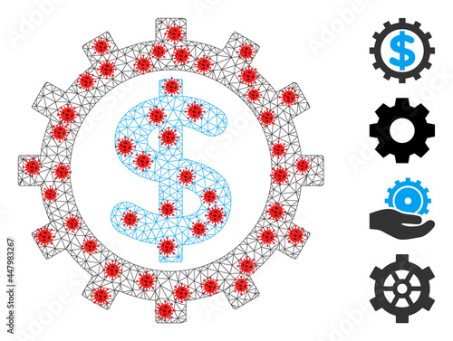 Network financial industry in lockdown style. Mesh wireframe financial industry image in low poly style with combined lines and red covid nodes.