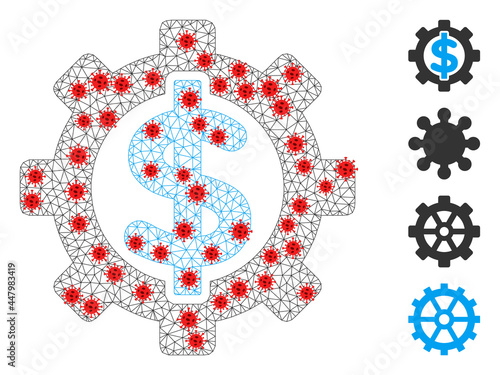 Polygonal financial options in lockdown style. Polygonal wireframe financial options image in lowpoly style with structured linear items and red virus centers.