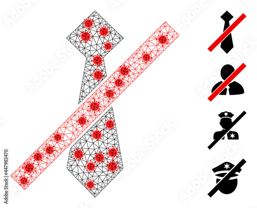Polygonal no man tie in lockdown style. Polygonal carcass no man tie image in low poly style with connected linear items and red virus nodes.