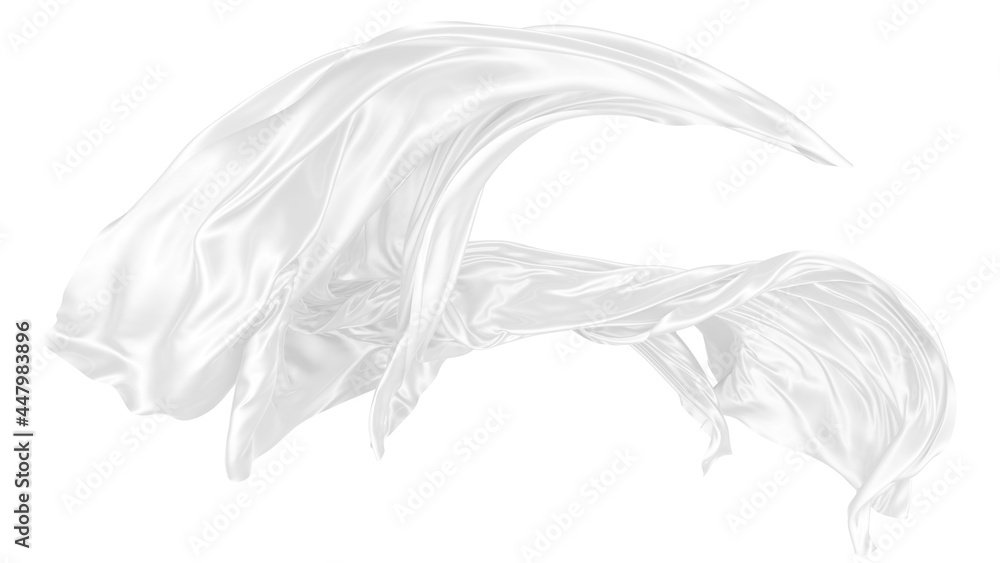 Beautiful flowing fabric of white wavy silk or satin. 3d rendering image. Beautiful flowing fabric of white wavy silk or satin. 3d rendering image.