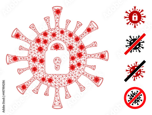 Polygonal coronavirus lockdown in lockdown style. Polygonal wireframe coronavirus lockdown image in lowpoly style with structured lines and red covid centers.