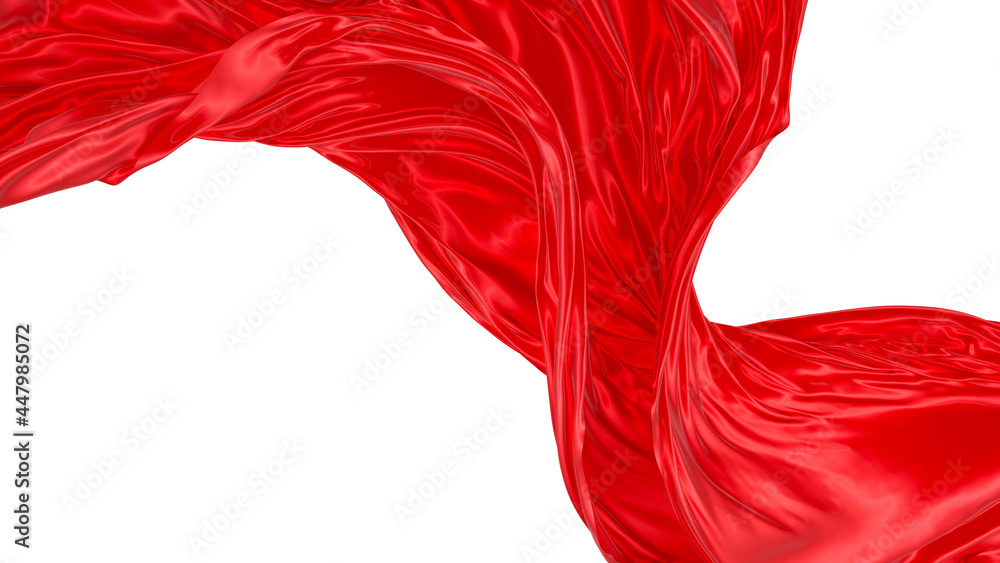 Beautiful flowing fabric of red wavy silk or satin. 3d rendering image. Beautiful flowing fabric of red wavy silk or satin. 3d rendering image.