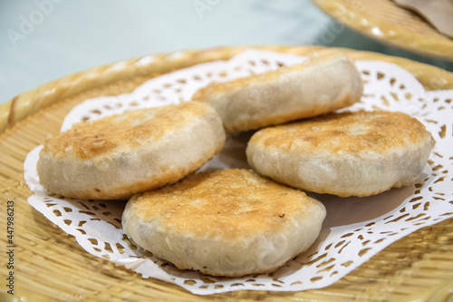 Wallpaper Mural Shrimp cabbage pie on bamboo plate Torontodigital.ca