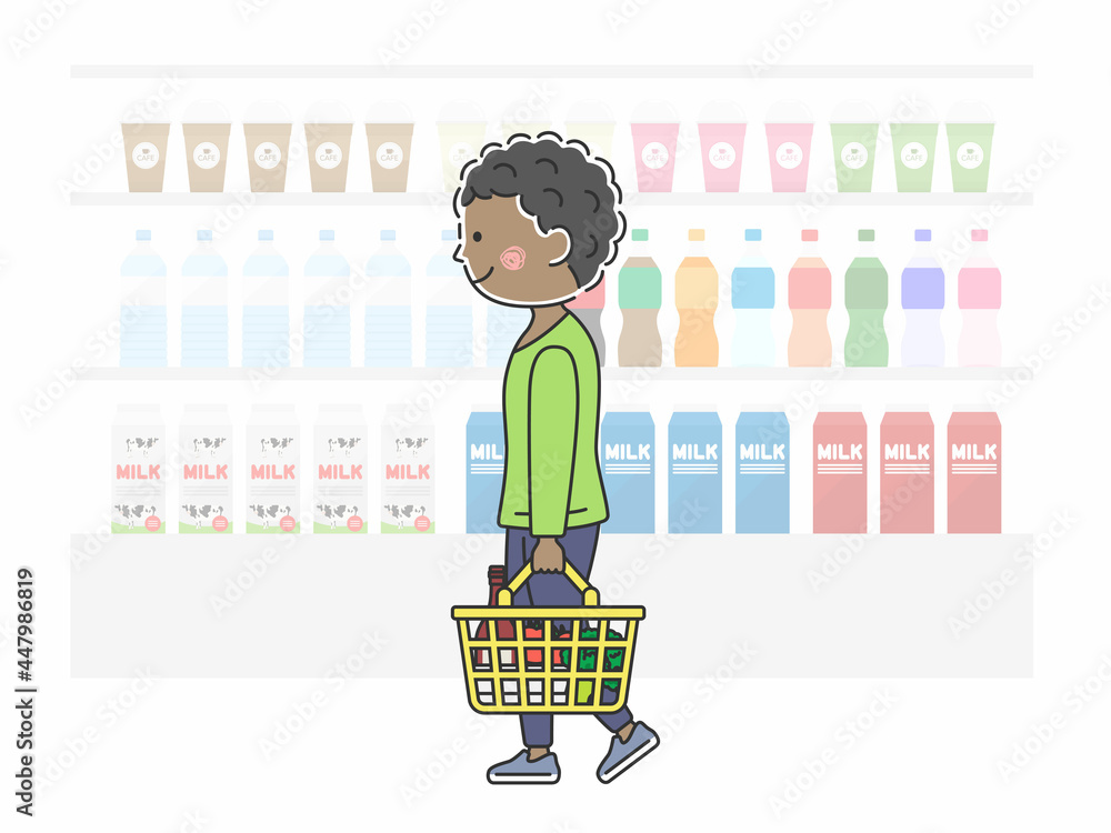 スーパーマーケットで買い物をする黒人男性のイラスト Stock Vector Adobe Stock
