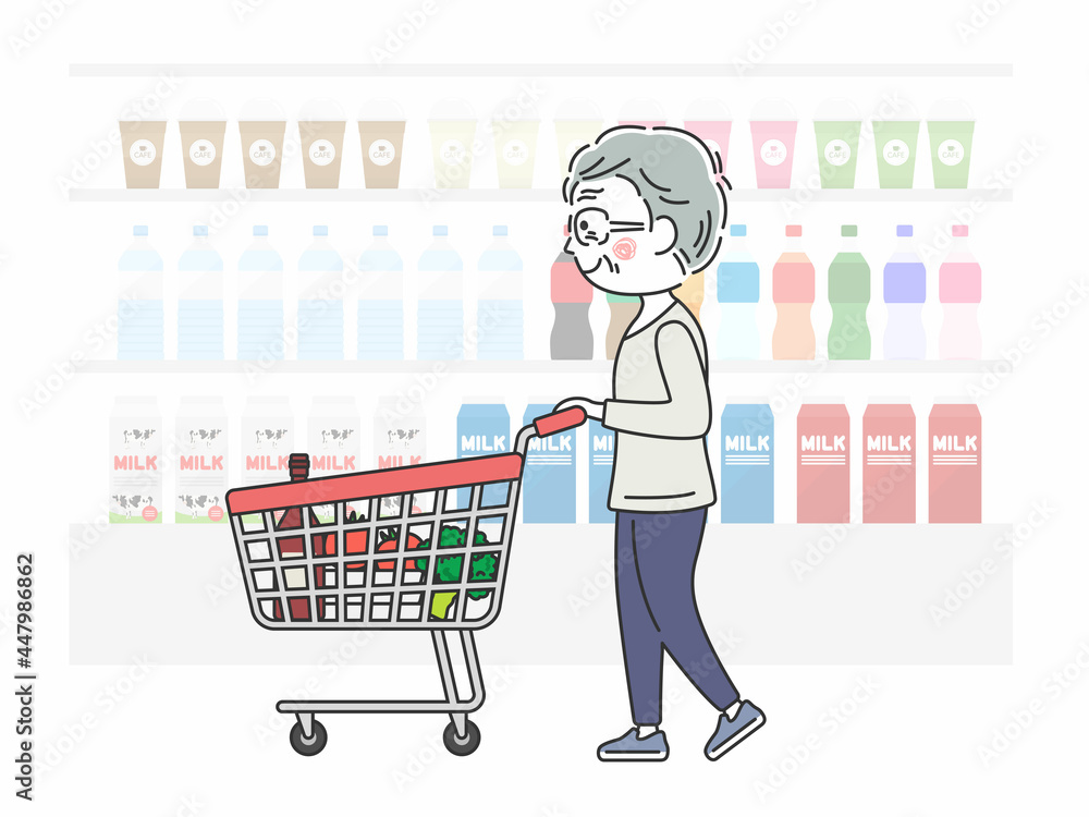 ショッピングカートで買い物をする年配男性のイラスト Vector De Stock Adobe Stock