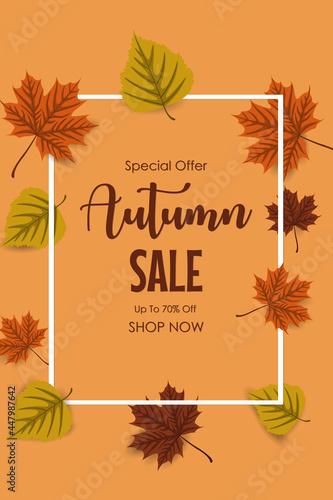 Autumn sale background with colorful leaves