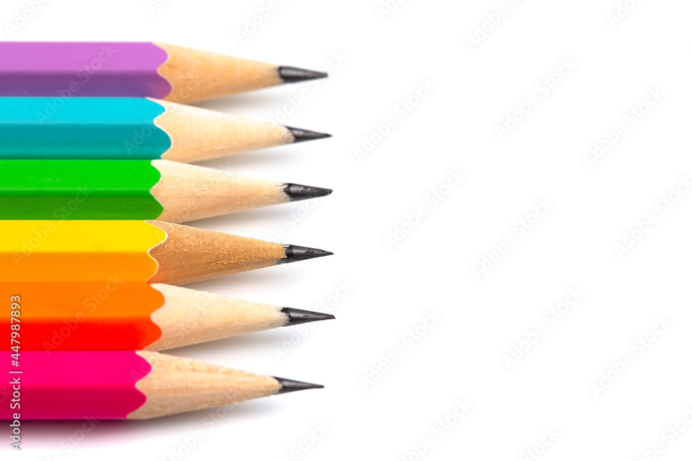 Obraz premium Set of Rainbow Colored Standard Pencils Isolated on a White Background