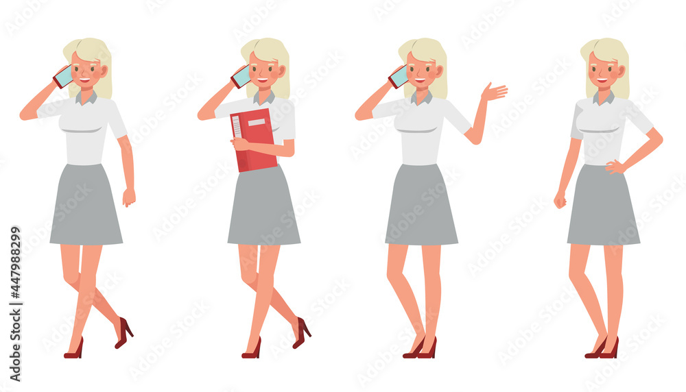Businesswoman working in office character vector design. Presentation in various action. Businesswoman working in office character vector design. Presentation in various action.
