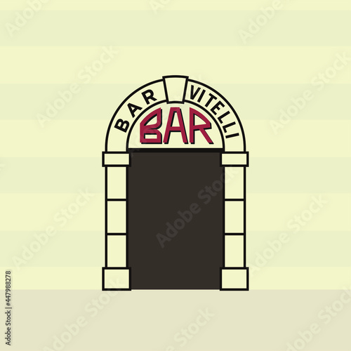 The Arch Doorway of a Bar. Archway of Cafe. Bar Vitelli text. Template Vector Illustration.