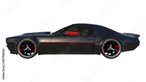 sport car city tourism luxury transport 1970s 1- Lateral view white background 3D Rendering Ilustracion 3D
