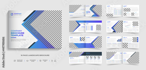 16 page corporate creative modern landscape brochure template design with abstract creative shape