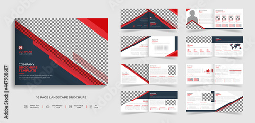 Corporate modern bi fold brochure template and company profile with red and black creative shapes annual report design ,Multipurpose editable template