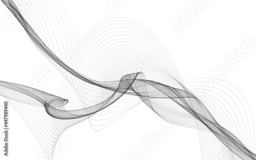 Abstract background with monochrome wave lines on white background.