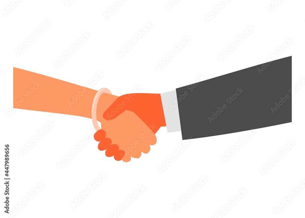 Handshake between man and woman. Simple flat illustration
