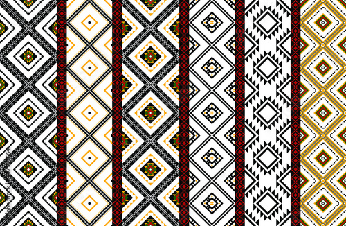 Geometric ethnic oriental seamless pattern traditional Design for background,carpet,wallpaper.clothing,wrapping,Batik fabric,Vector illustration.embroidery style - Sadu, sadou, sadow or sado
