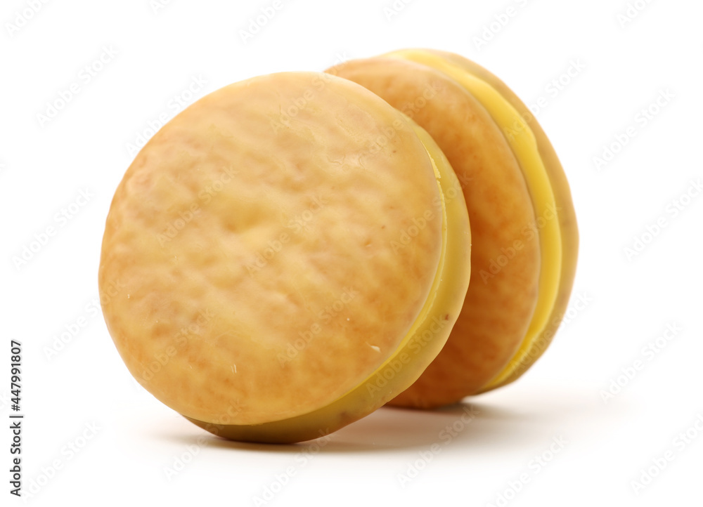 Banana filled pie on white background Banana filled pie on white background