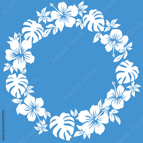 Classical vintage hibiscus and monstera leaf wreath illustrations  ornaments  background
