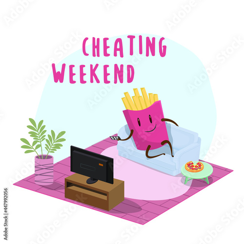 Cheating Weekend. Fruits Series Characters. French Fries chilling