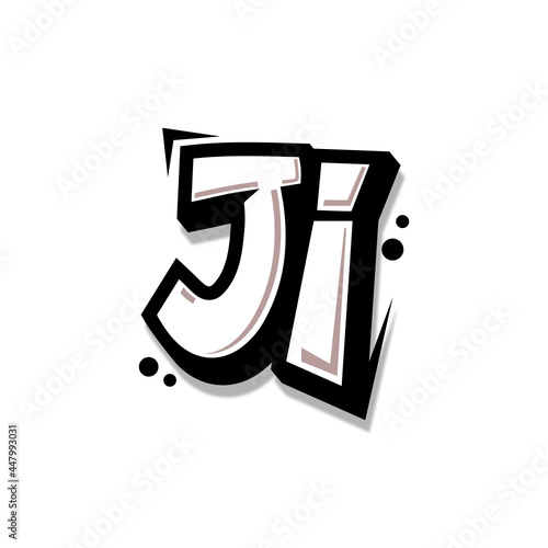Simple Initial Logo Lettering Cartoon Grafity Black and White JI